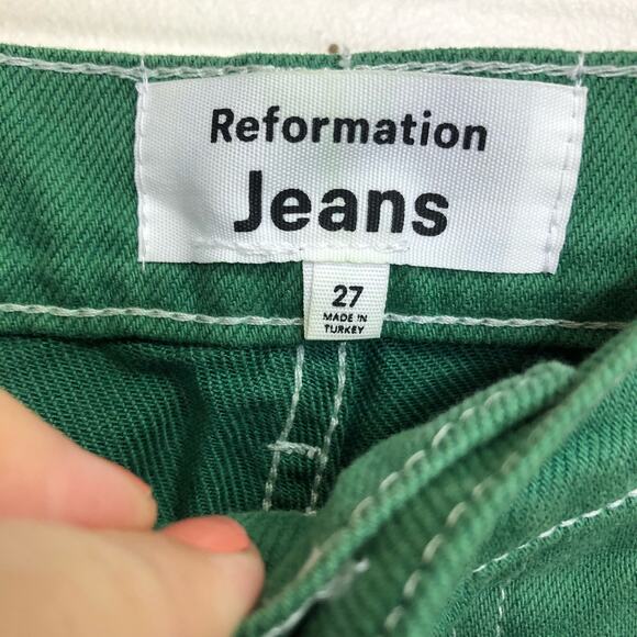 Reformation Jeans Straight Leg Green Grass High Waist Topstitch Crop Ankle 27 - Picture 4 of 6